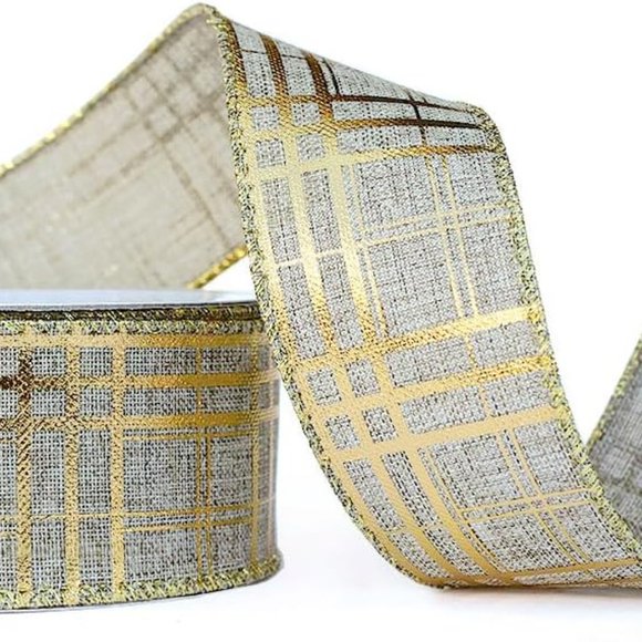 4 Rolls Burlap Wired Christmas Ribbon for Tree Plaid Ribbons Set - Picture 5 of 6